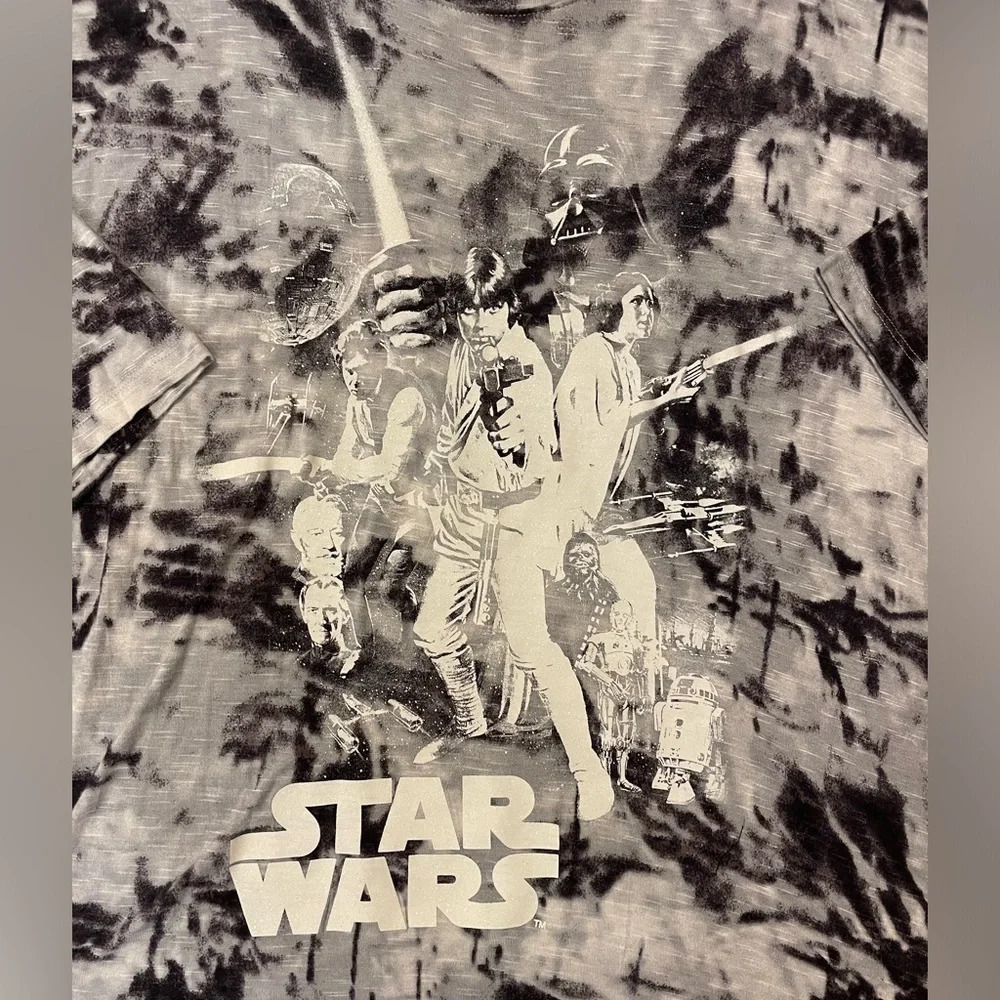 Rock & Republic Star Wars Black & Gray Tie Dye Graphic Glittery T-shirt  2X NWT